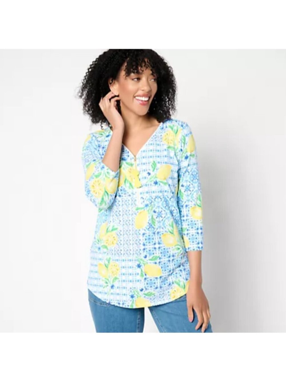 Belle by Kim Gravel Primabelle Top XXS Knit Ciao Bella Tassel Zip Blue A640322